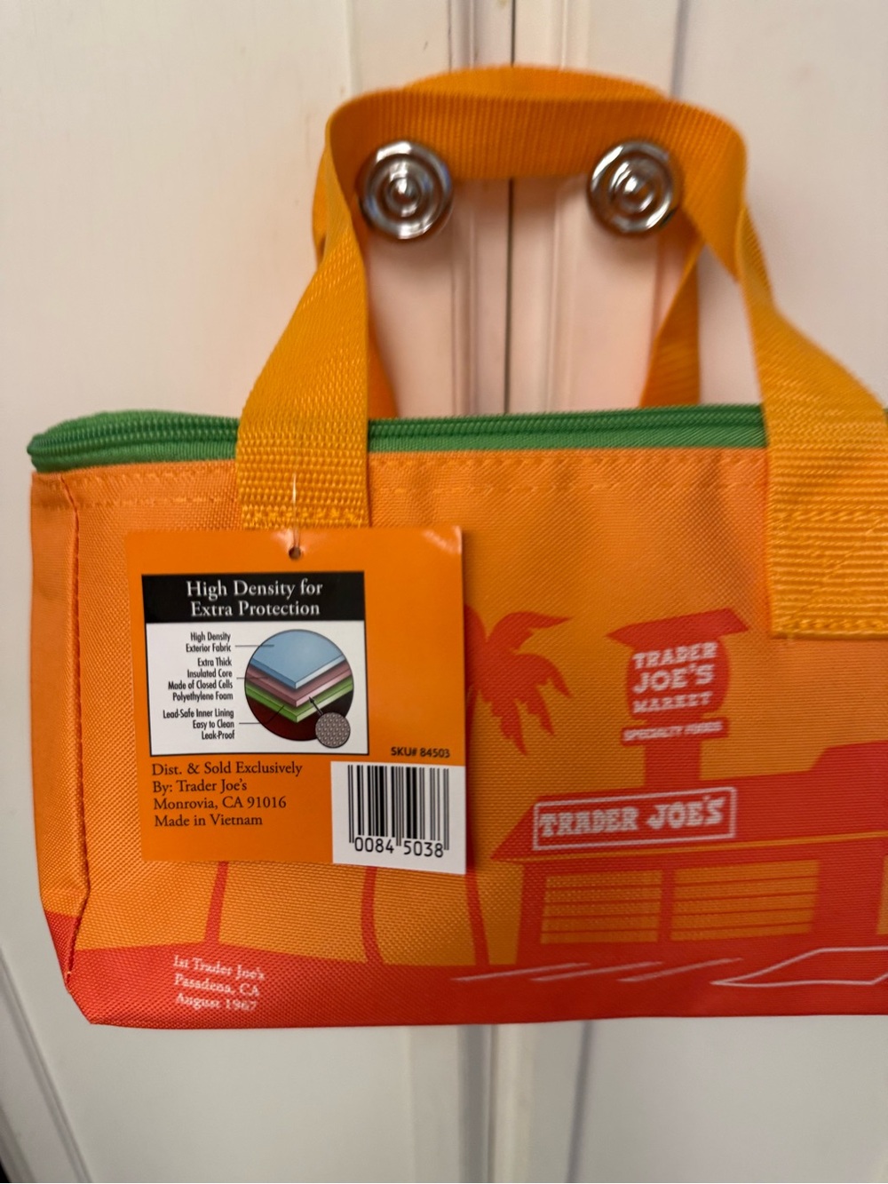 Trader Joe's Orange Insulated Lunch Tote with Green Trim - Picture 2 of 5